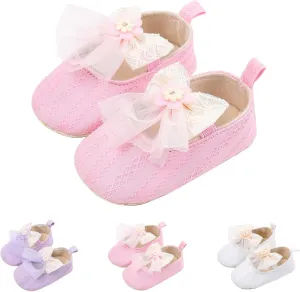 Newborn Baby Girls Dress Shoes Infant Bowknot Soft Sole Mary Jane Christening Shoes Wedding