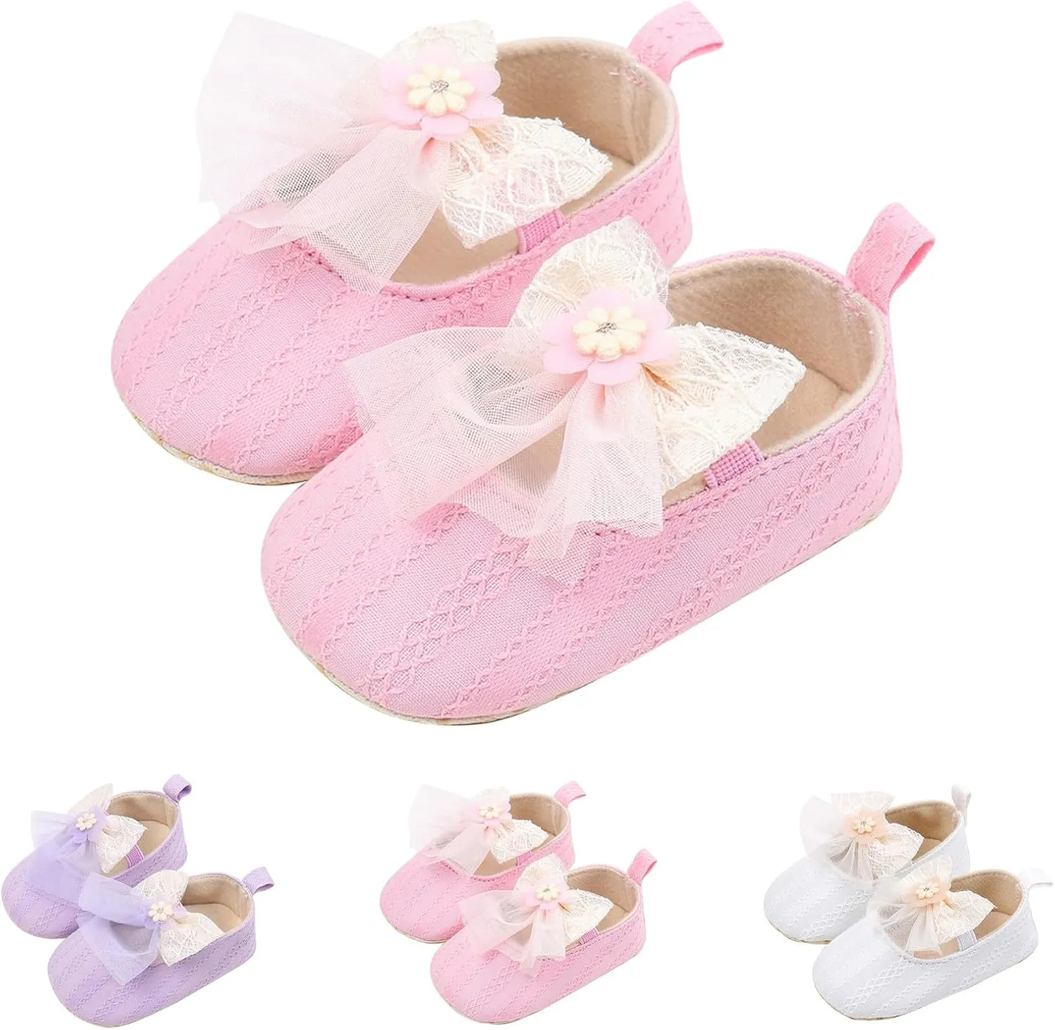 Newborn Baby Girls Dress Shoes Infant Bowknot Soft Sole Mary Jane Christening Shoes Wedding