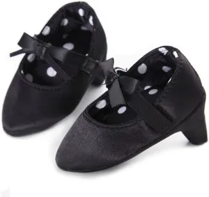 Newborn Baby Girls Shoes Bowknot Soft Sole Crib Shoes First Walkers Black, 6GeAOGATOit12 Months Infant