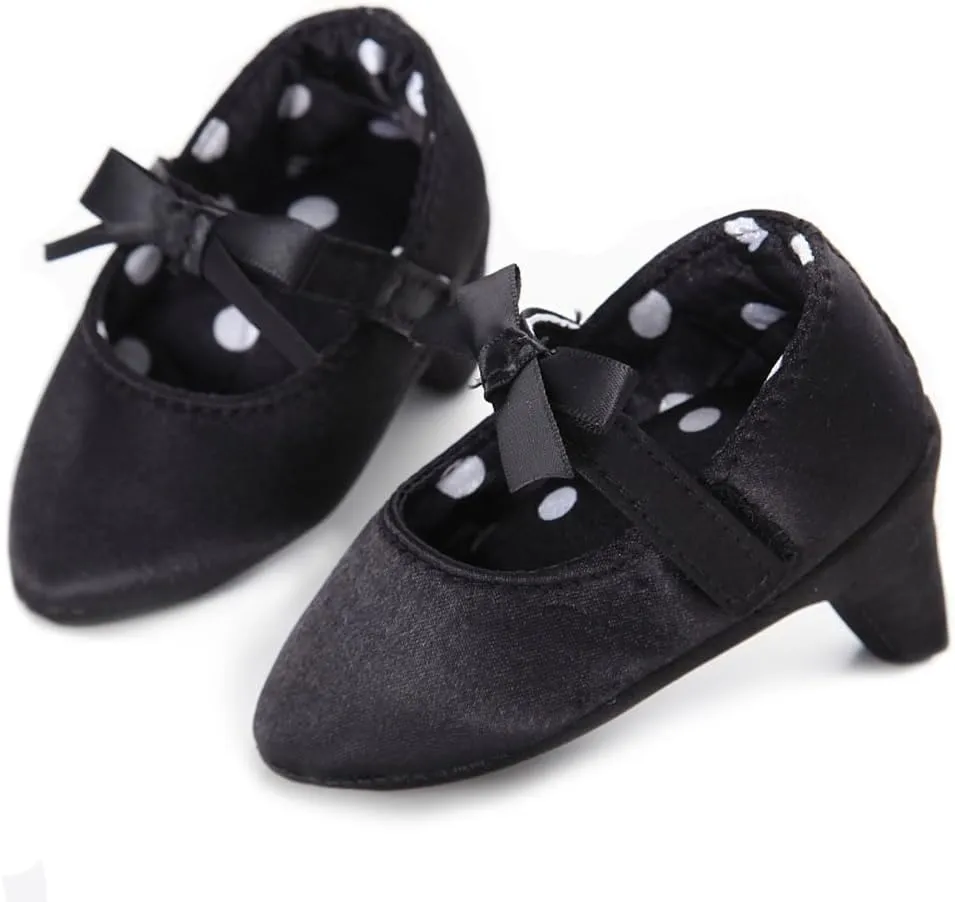 Newborn Baby Girls Shoes Bowknot Soft Sole Crib Shoes First Walkers Black, 6GeAOGATOit12 Months Infant