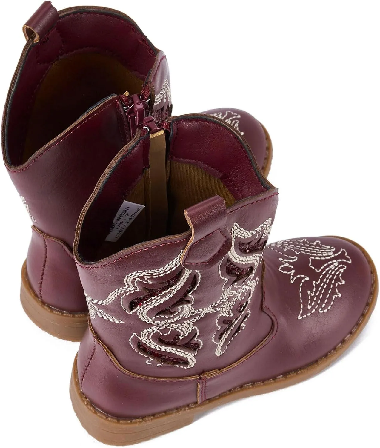 Newsonet Toddler Girls Cowboy Cowgirl Boots Round Toe Western Boots Mid Calf Side Zipper Riding Shoes for All Seasons Spring Summer Winter Fall