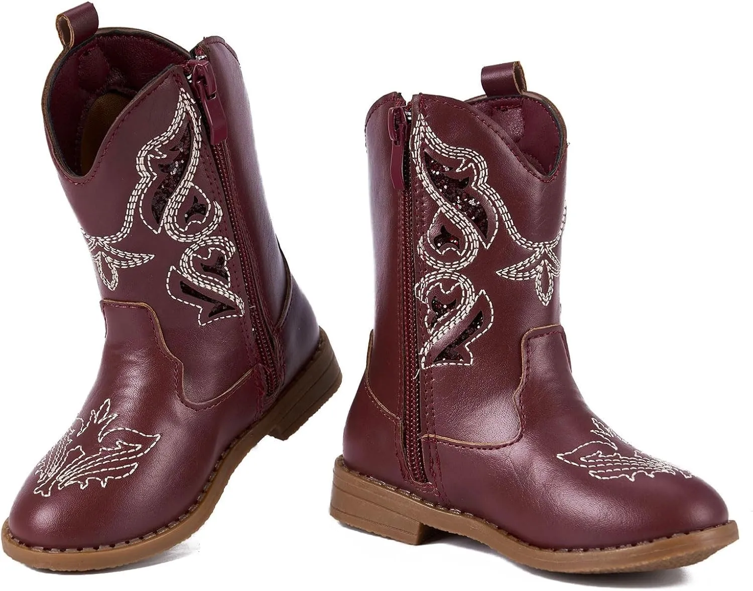 Newsonet Toddler Girls Cowboy Cowgirl Boots Round Toe Western Boots Mid Calf Side Zipper Riding Shoes for All Seasons Spring Summer Winter Fall