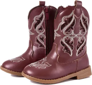 Newsonet Toddler Girls Cowboy Cowgirl Boots Round Toe Western Boots Mid Calf Side Zipper Riding Shoes for All Seasons Spring Summer Winter Fall