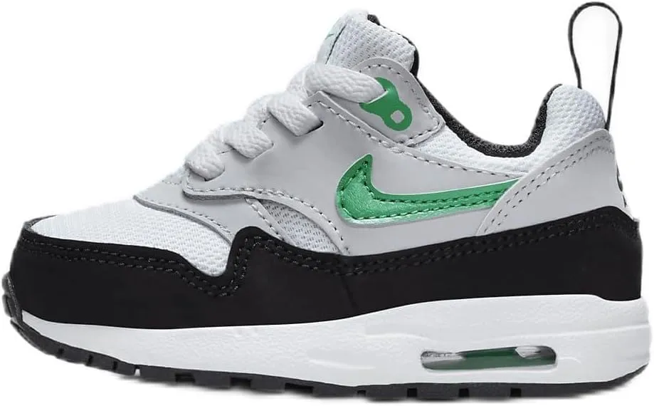 NIKE Air Max 1 EasyOn Baby/Toddler Shoes (DZ3309-108, White/Pure Platinum/Black/Stadium Green) Size 5