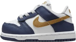 Nike Dunk Low Baby/Toddler Shoes (FB9107-111, White/Midnight Navy/Wheat) Size 5