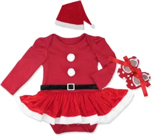 ODIZLI Infant Newborn Baby Girl Christmas Romper Headband Shoes and Leg Warmers Set