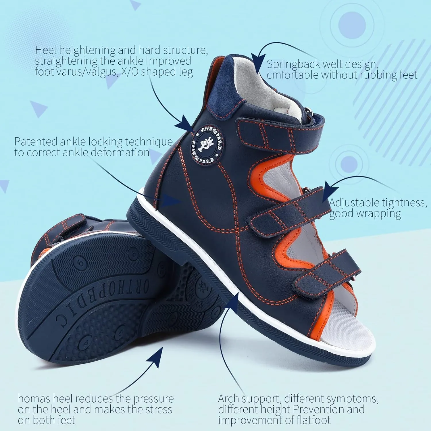 Orthopedic Sandals for Kids and Toddlers with High Back and Ankle and Arch Support