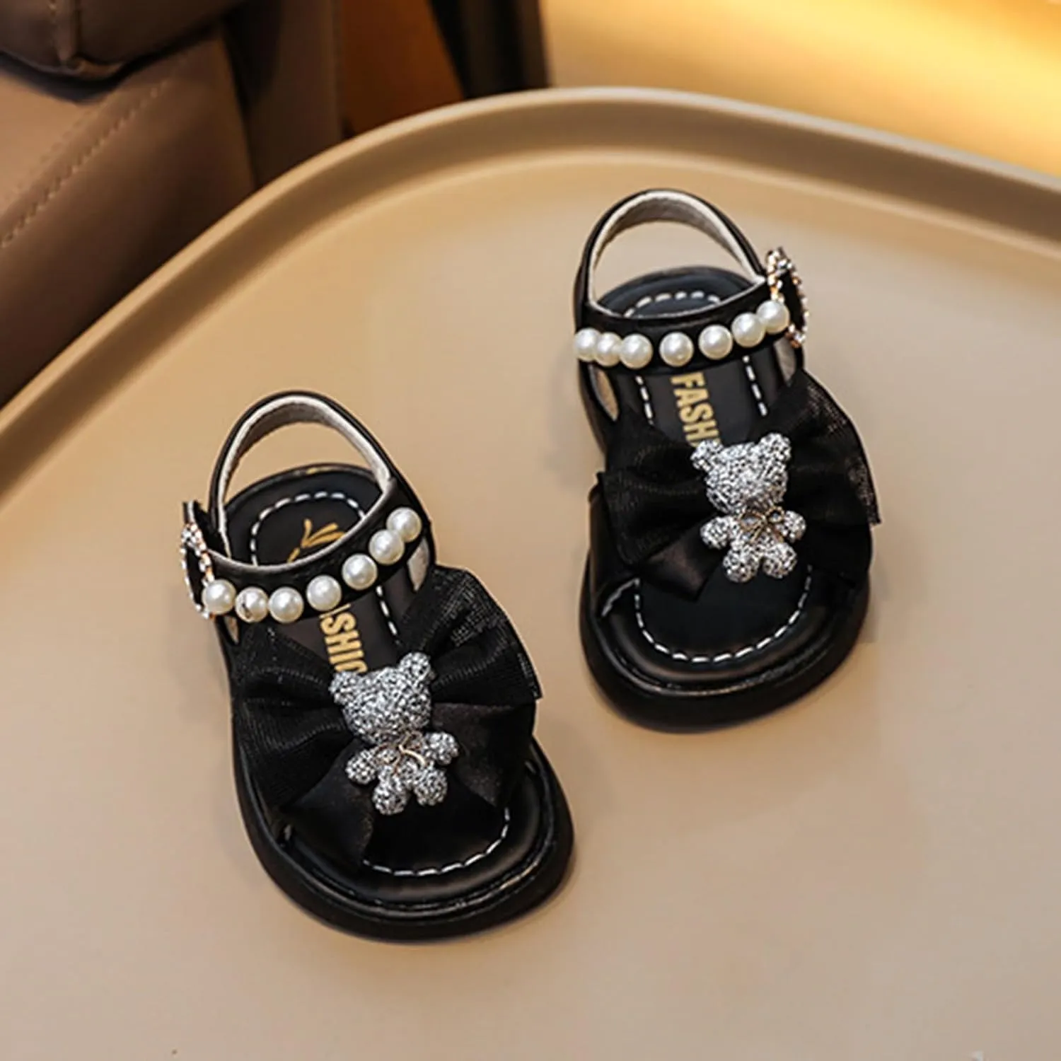 Pearl Bow Sandals for Girls Kids Baby Toddler Rubber Adjusted Strap Water Shoes Pool Beach Summer Shoes Sole Non Slip