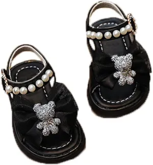 Pearl Bow Sandals for Girls Kids Baby Toddler Rubber Adjusted Strap Water Shoes Pool Beach Summer Shoes Sole Non Slip