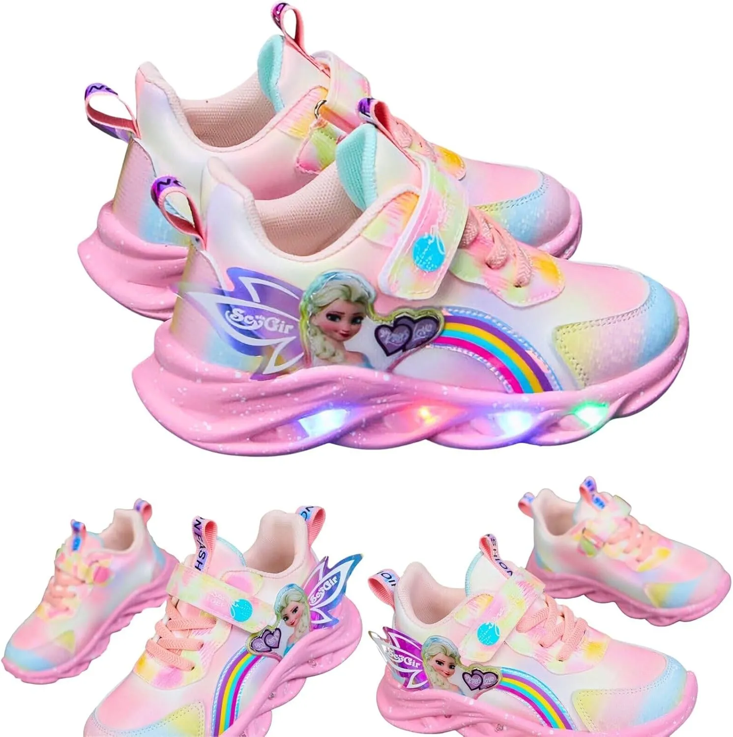 Princess Sneakers for Girls Light Up Shoes Zapatos para Nias Baby Toddler Shoes Birthday Tenis para Nias Xmas