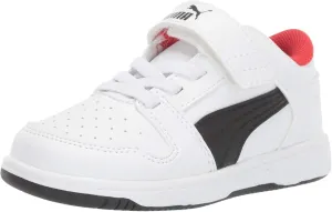 PUMA Unisex-Baby Rebound Layup Lo Hook and Loop Sneaker, White Black-High Risk Red, 6 M US Toddler
