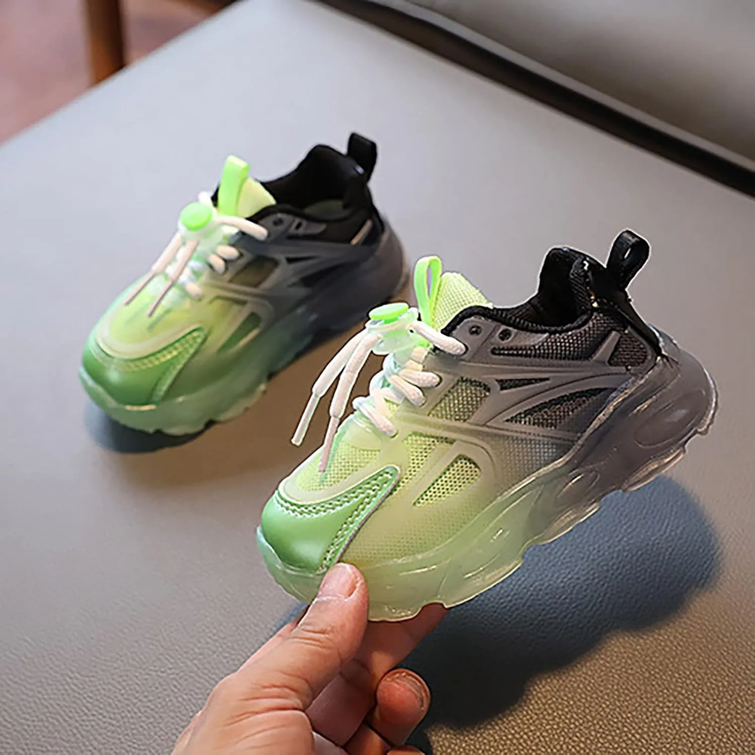 Slip on Girls Children's Sneakers Color Gradient LED Light Shoes Dad Shoes Lace Up Soft Soles Girl Shoes for Toddlers