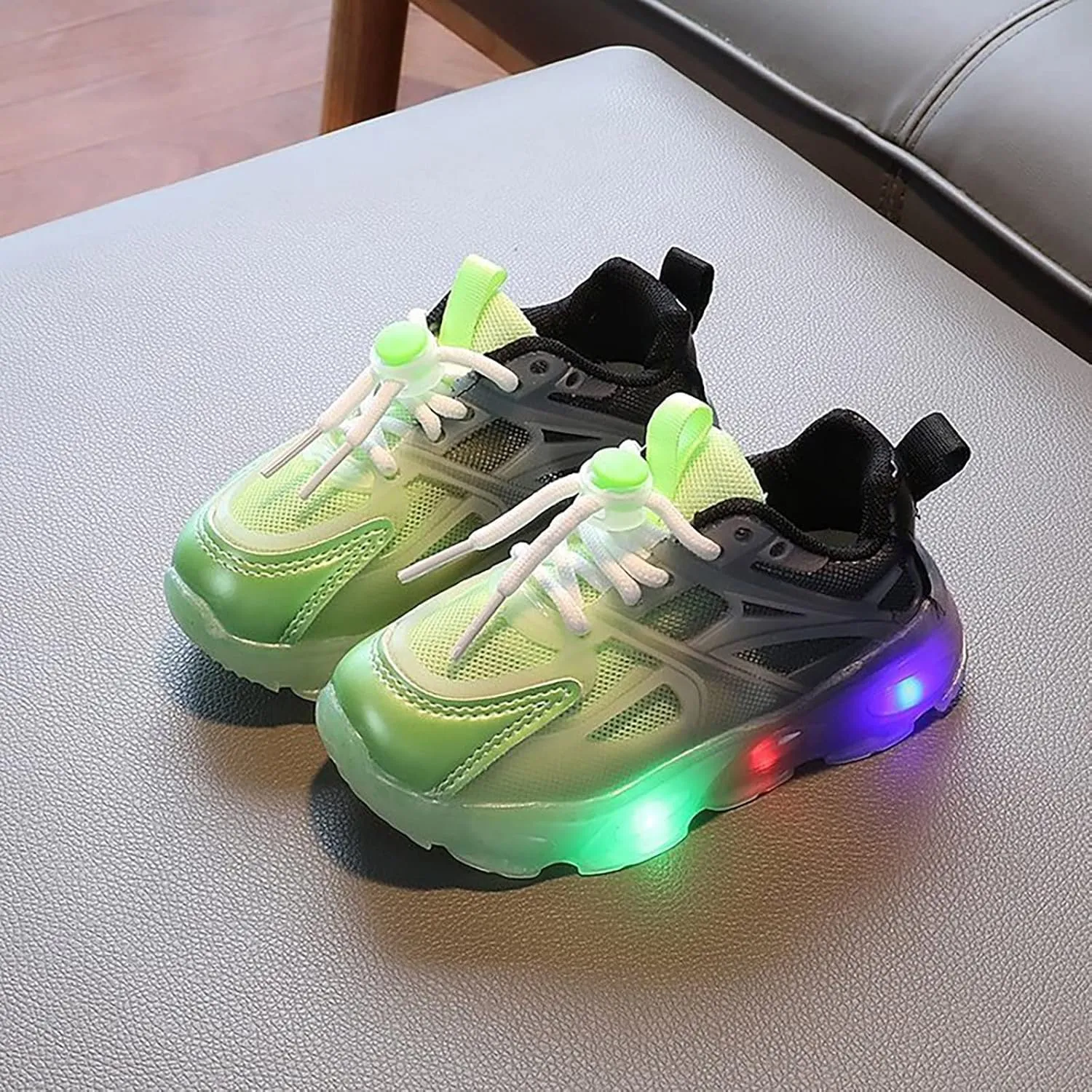 Slip on Girls Children's Sneakers Color Gradient LED Light Shoes Dad Shoes Lace Up Soft Soles Girl Shoes for Toddlers