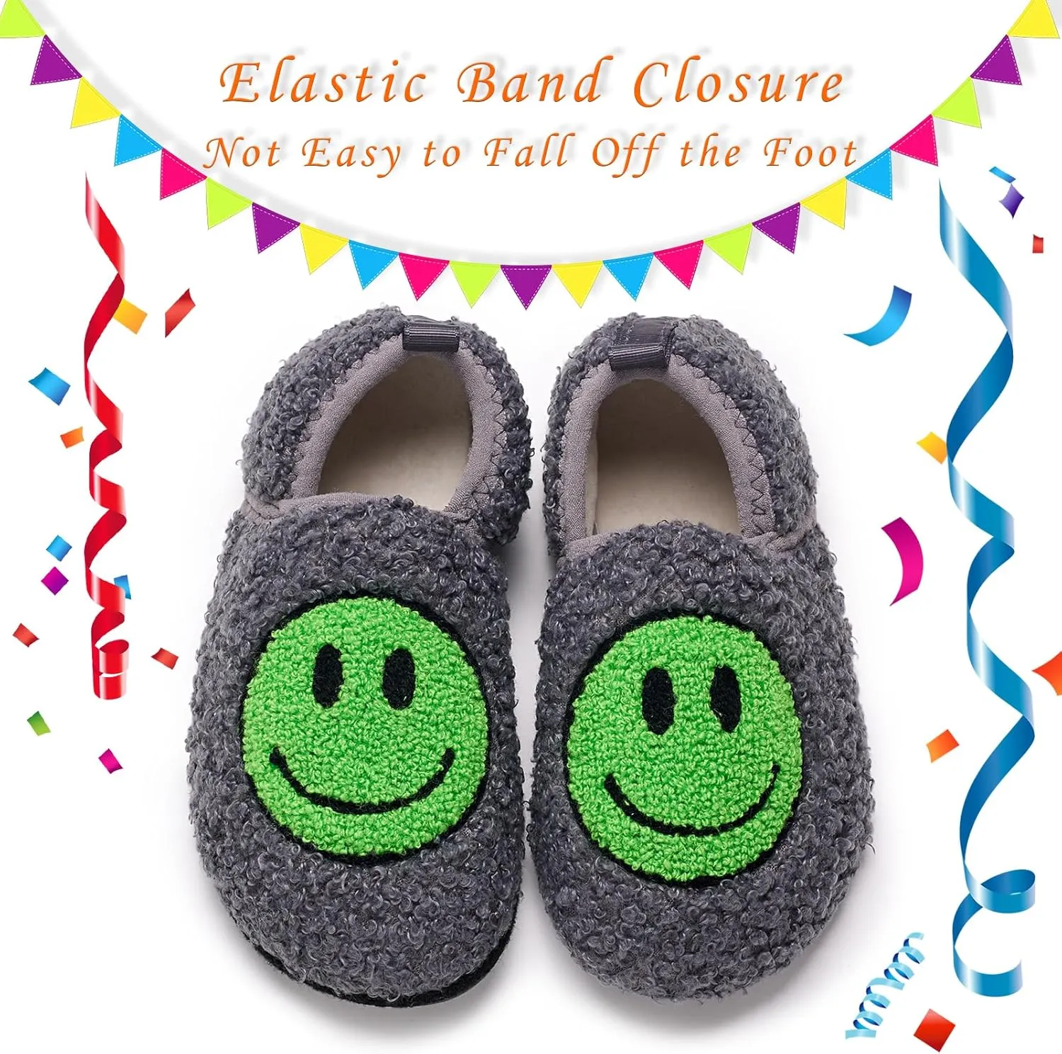 Smile Face Slippers Kids Fuzzy Indoor House Slippers Toddler Home Cozy Socks Cute Face Non-Slip Rubber Sole Warm Shoes Cartoon Soft For Boys Girls