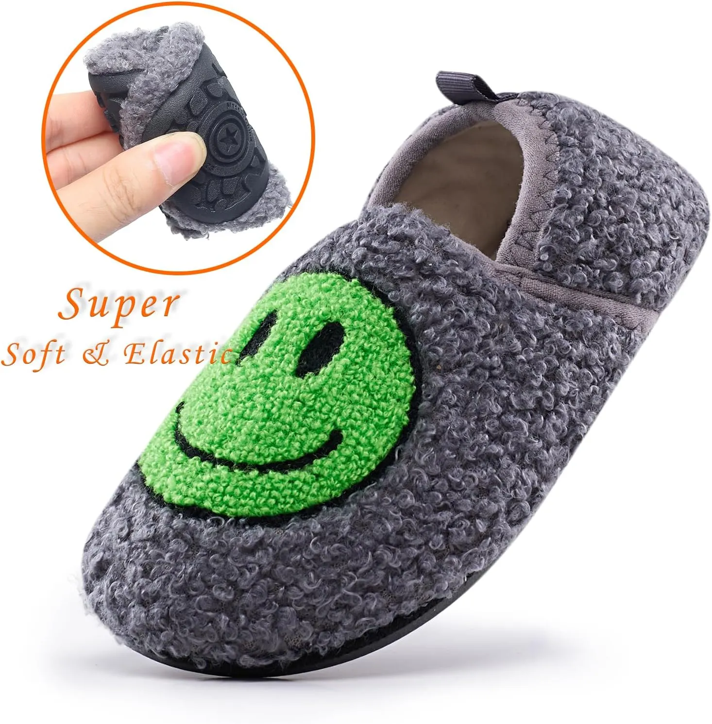 Smile Face Slippers Kids Fuzzy Indoor House Slippers Toddler Home Cozy Socks Cute Face Non-Slip Rubber Sole Warm Shoes Cartoon Soft For Boys Girls
