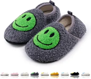 Smile Face Slippers Kids Fuzzy Indoor House Slippers Toddler Home Cozy Socks Cute Face Non-Slip Rubber Sole Warm Shoes Cartoon Soft For Boys Girls