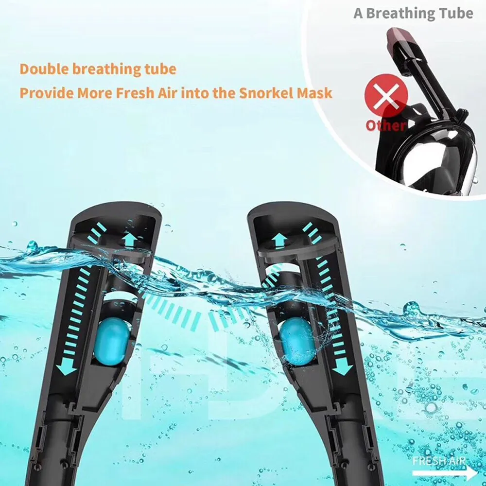 Snorkeling Masks Double Breath Tube Silicone Full Dry Diving Mask Scuba Anti Fog Adult Underwater Swimming Mask Goggles Snorkel