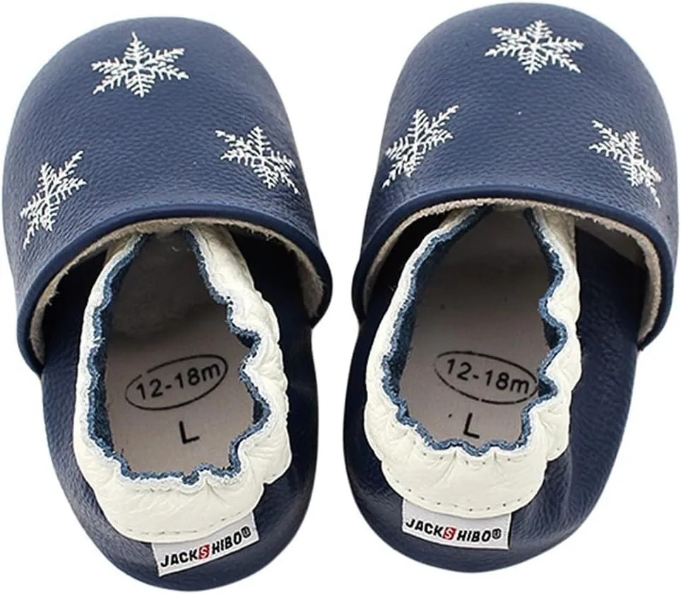 Soft Leather Slippers Baby occasins with Rubber Sole, Anti-Slip Infant Toddler First Walking Shoes for Little Baby Boys Slippers