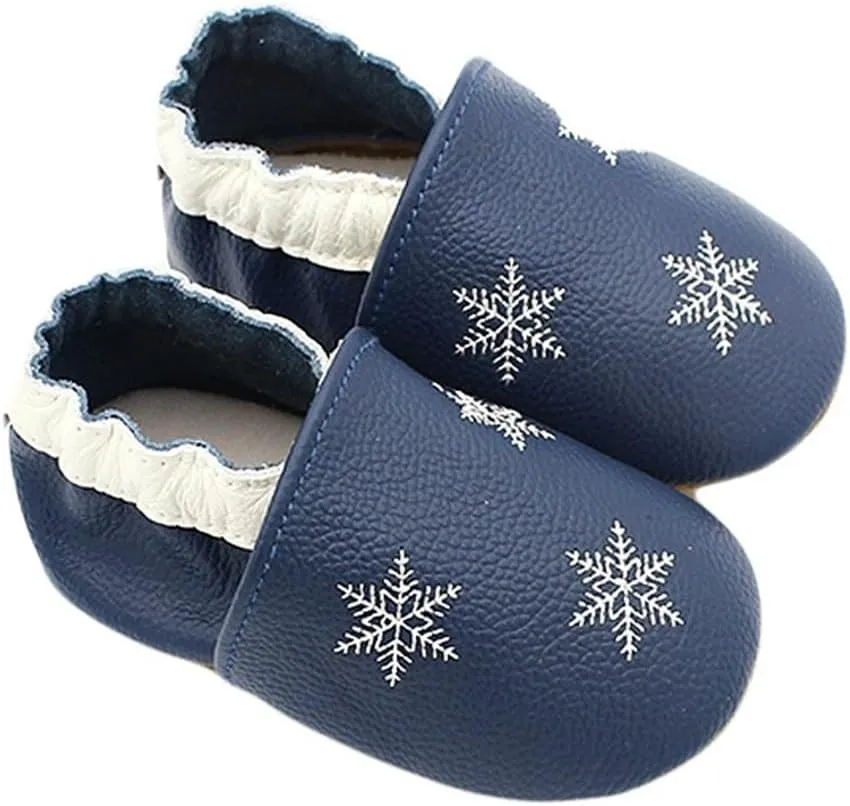 Soft Leather Slippers Baby occasins with Rubber Sole, Anti-Slip Infant Toddler First Walking Shoes for Little Baby Boys Slippers