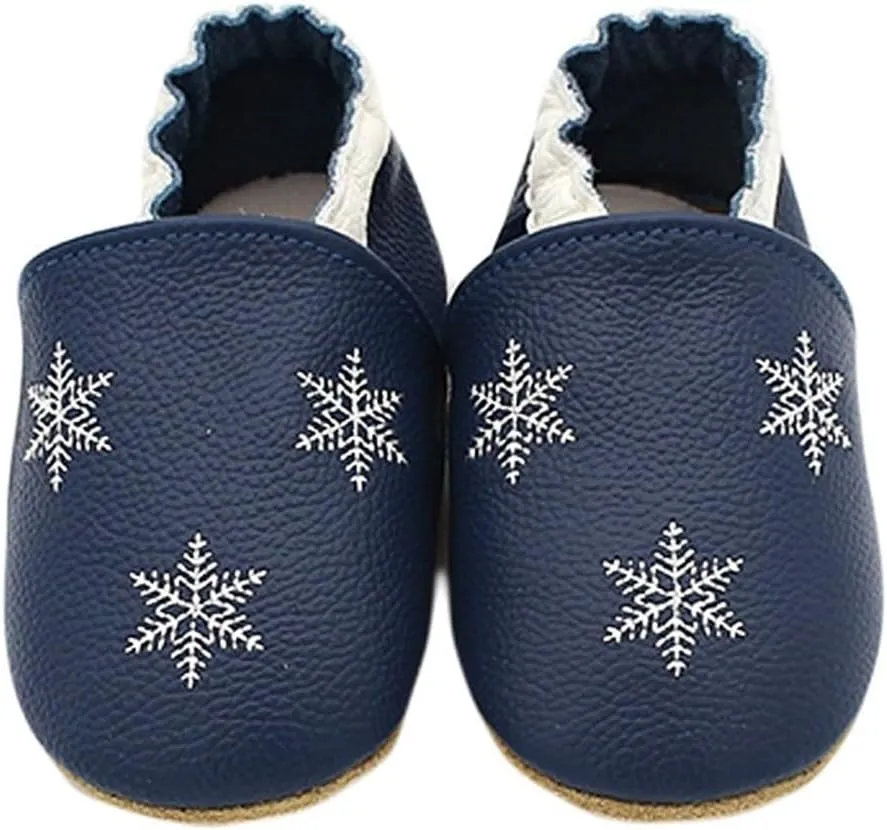 Soft Leather Slippers Baby occasins with Rubber Sole, Anti-Slip Infant Toddler First Walking Shoes for Little Baby Boys Slippers