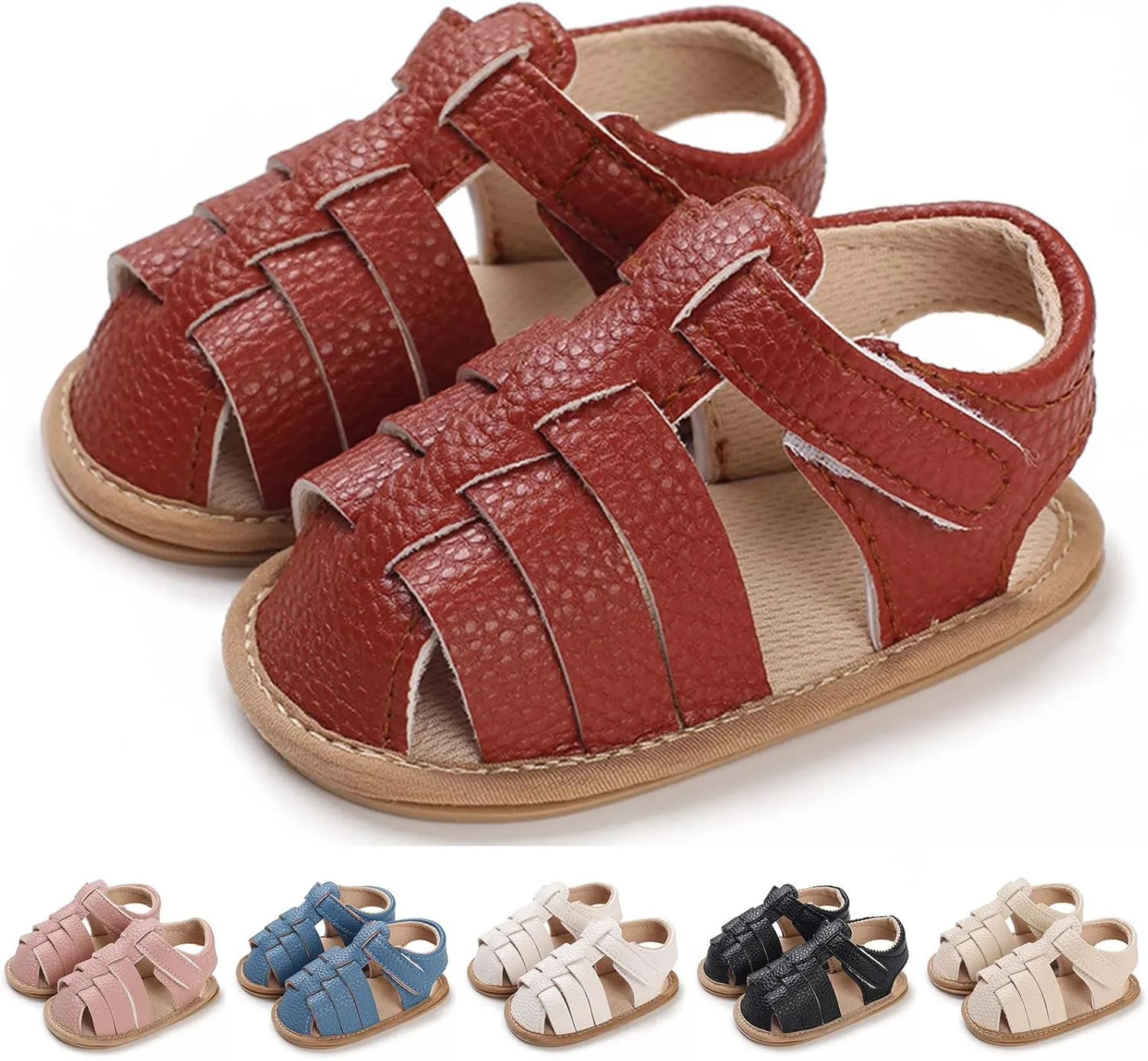 Spring and Summer Children Baby Toddler Shoes Boys and Girls Sandals Round Toe Flat Bottom Light Hook Loop Solid Color Newborn Sandals for Girls