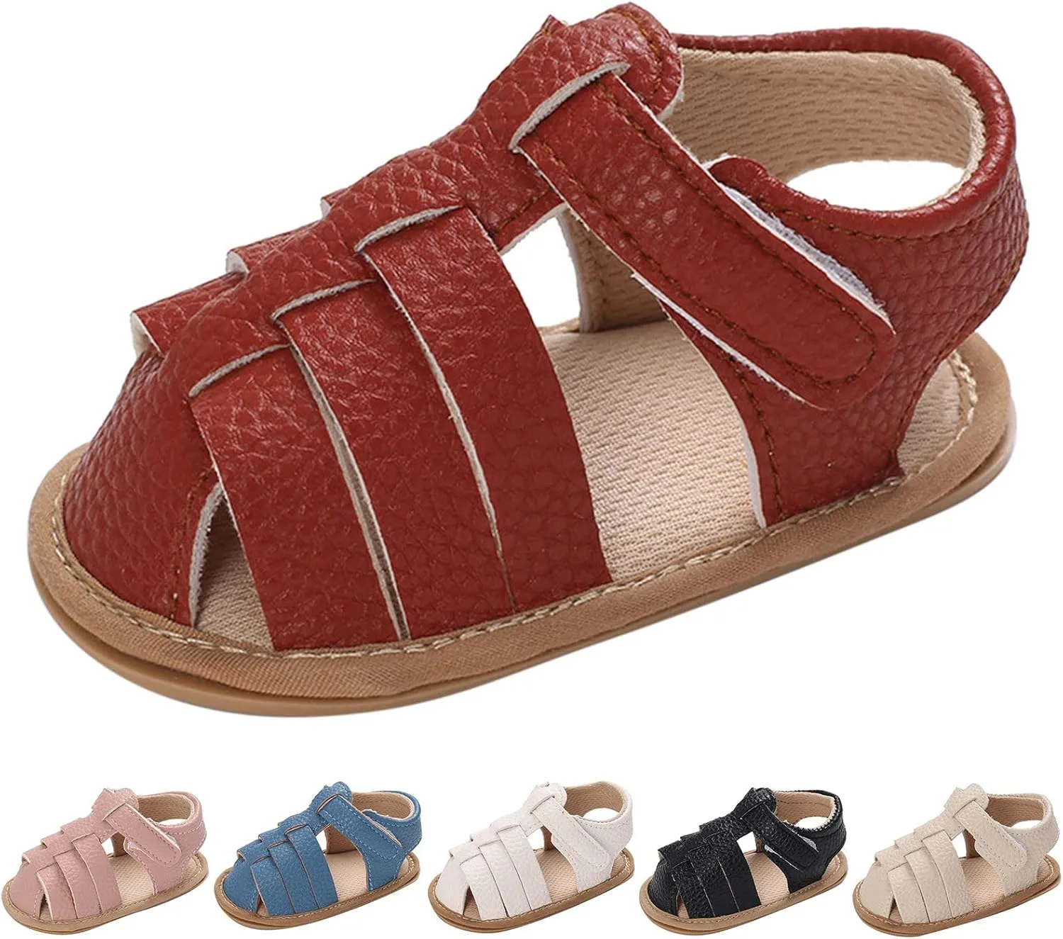 Spring and Summer Children Baby Toddler Shoes Boys and Girls Sandals Round Toe Flat Bottom Light Hook Loop Solid Color Newborn Sandals for Girls