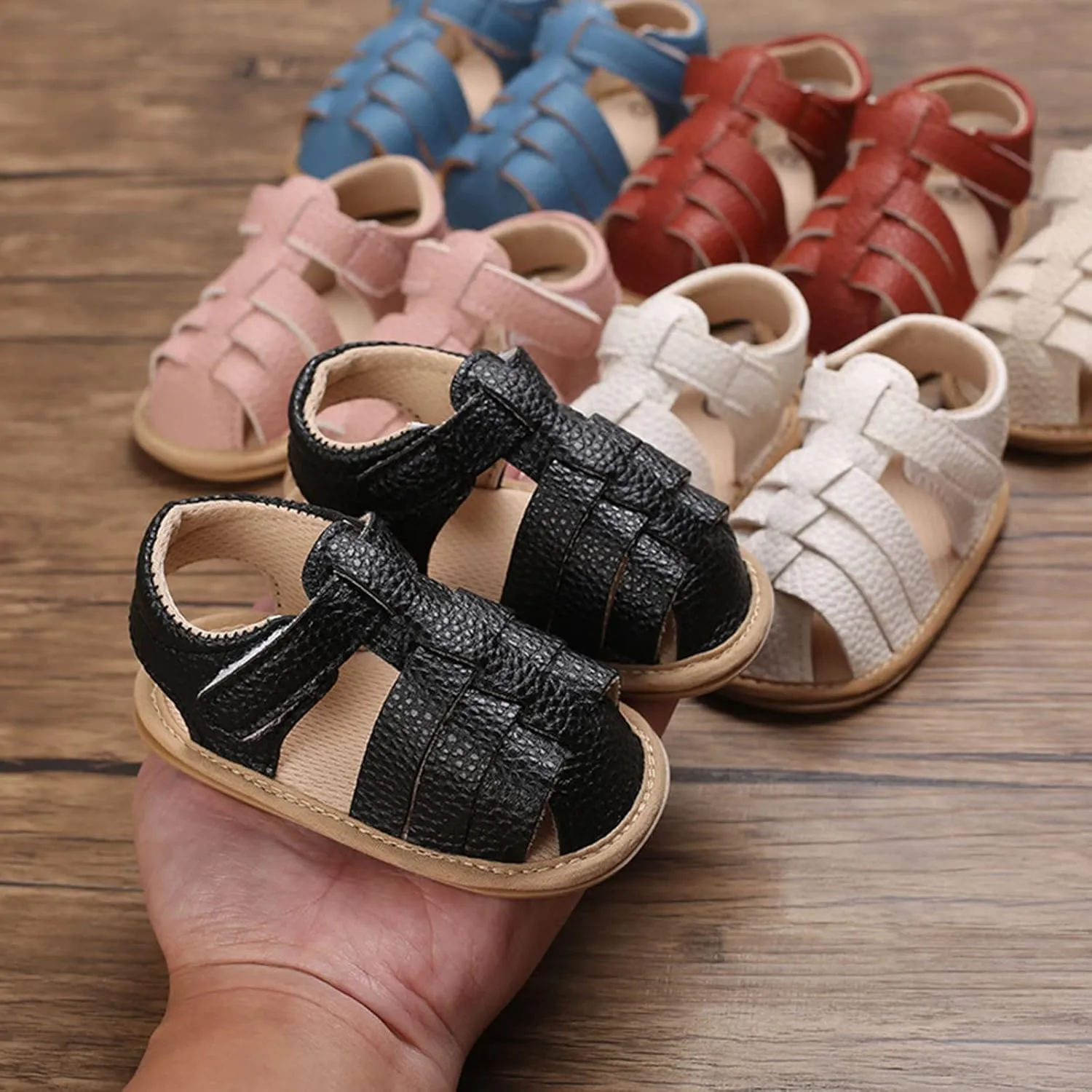 Spring and Summer Children Baby Toddler Shoes Boys and Girls Sandals Round Toe Flat Bottom Light Hook Loop Solid Color Newborn Sandals for Girls
