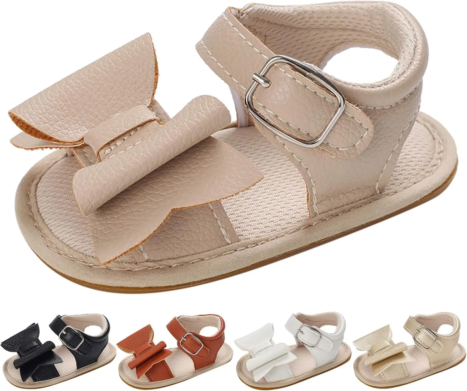Spring And Summer Children Baby Toddler Shoes Boys And Girls Sandals Solid Color Bow Buckle Open Infant Dress Shoes Boys