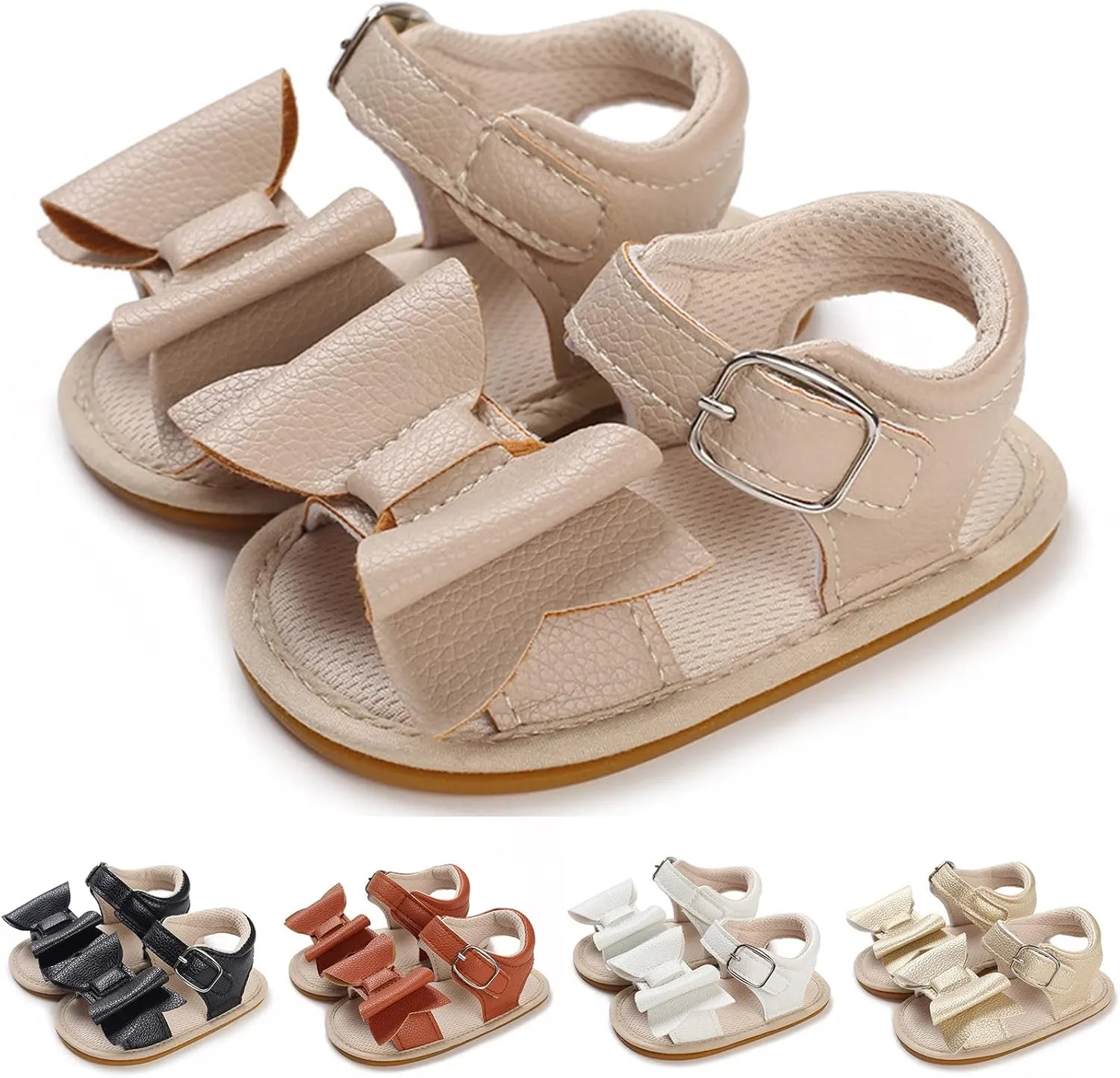 Spring And Summer Children Baby Toddler Shoes Boys And Girls Sandals Solid Color Bow Buckle Open Infant Dress Shoes Boys