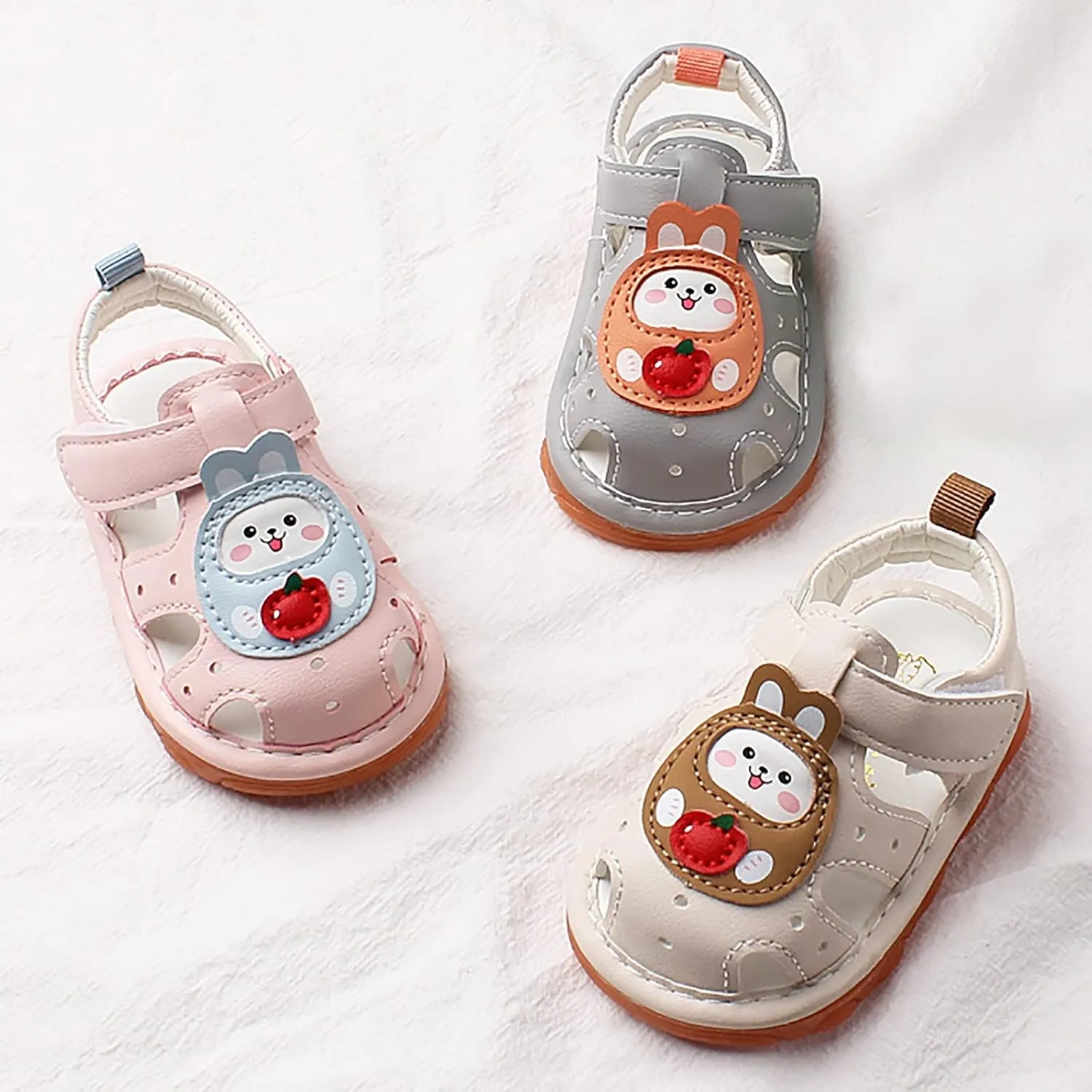 Squeaky Shoes for Infant, Baby Girls Boys Cartoon Anti-Slip First Walking Shoes Rubber Soft Sole Open-Toe Sandals