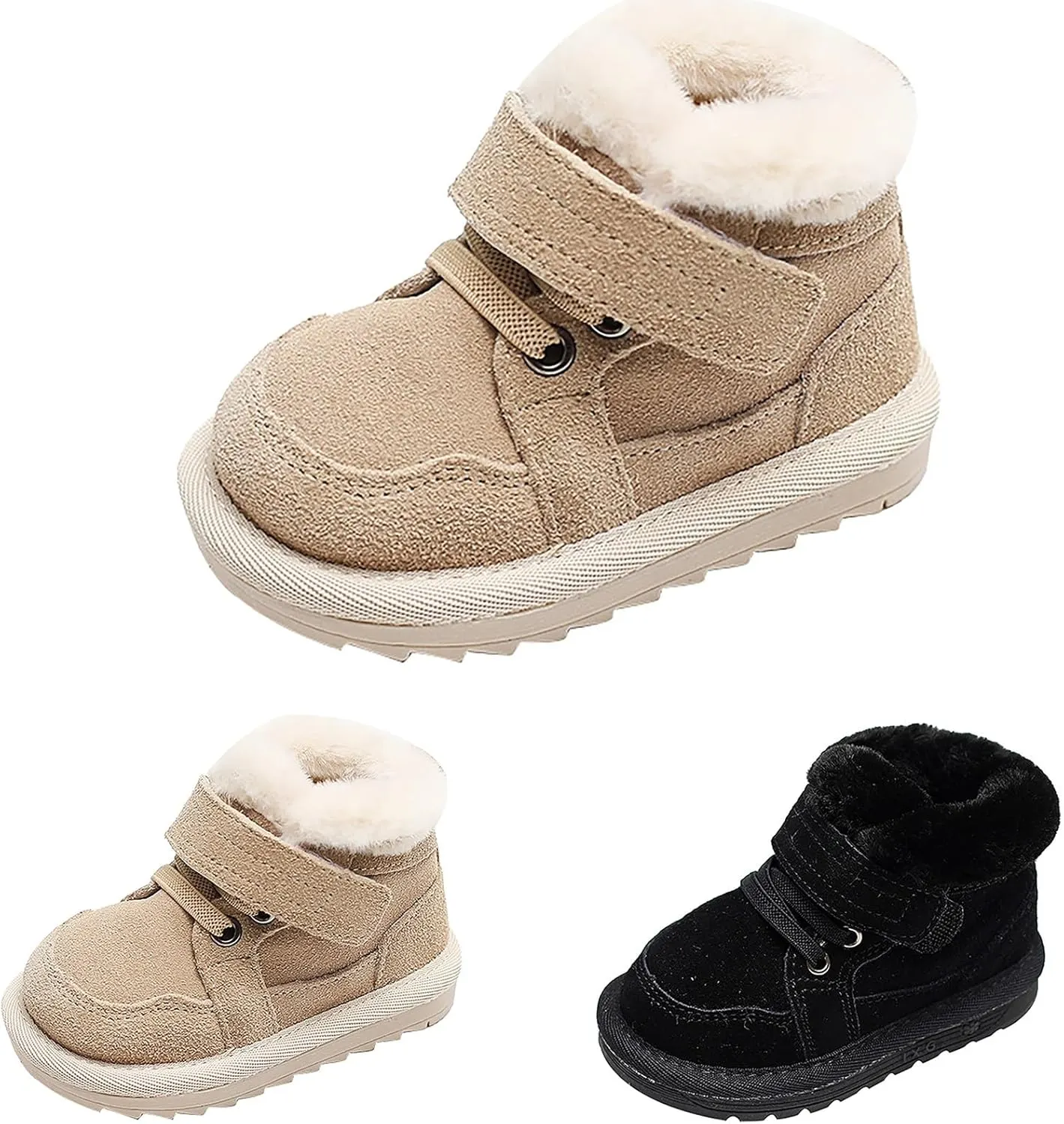 Toddler Baby Boys Girls High Tops Fleece Ankle Sneakers Soft Anti-Slip Sole PU Leather Warm First Walking Shoes