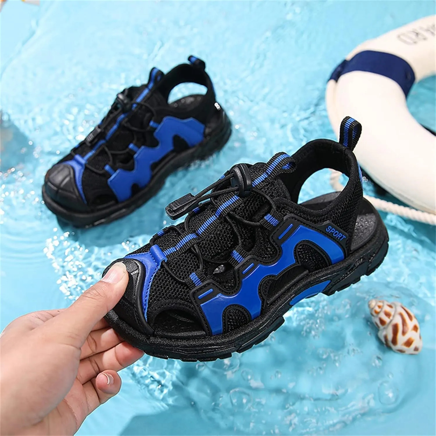 Toddler Baby Girl Boy Child Sandals Summer Breathable Shoes Premium Soft Sole Non Slip Slippers (Blue, 4 Big Kids)