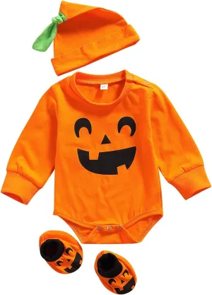 Toddler Baby Girl Boy Halloween Pumpkin Costumes Newborn Baby Pumpkin Outfits with Hat