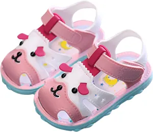 Toddler Baby Girl Boy Summer Sandals Cartoon Dog Shoes Non Slip Soft Sole First Walkers Prewalkers (Pink, 6 Infant)