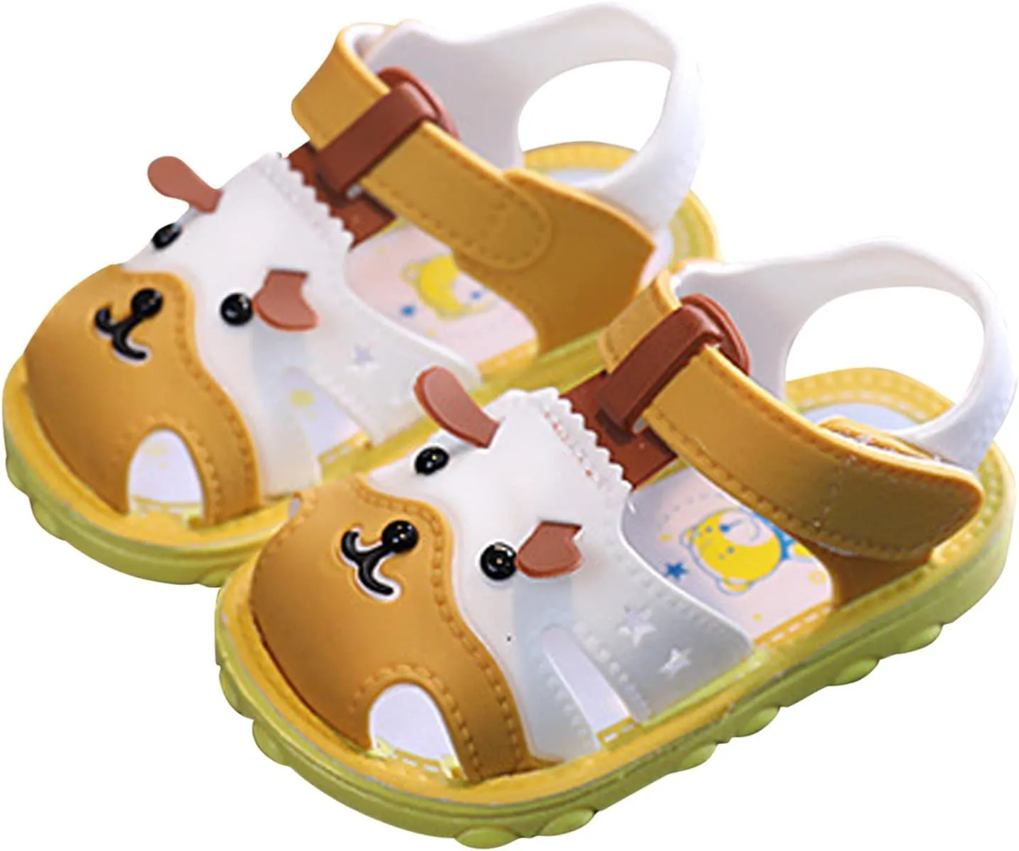 Toddler Baby Girl Boy Summer Sandals Cartoon Dog Shoes Non Slip Soft Sole First Walkers Prewalkers (Yellow, 7 Toddler)