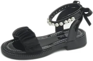 Toddler Baby Girl Child Summer Shoes Lace Sandals Non Slip Soft Sole Open Toe Shoes Elegant (Black, 12.5 Little Child)