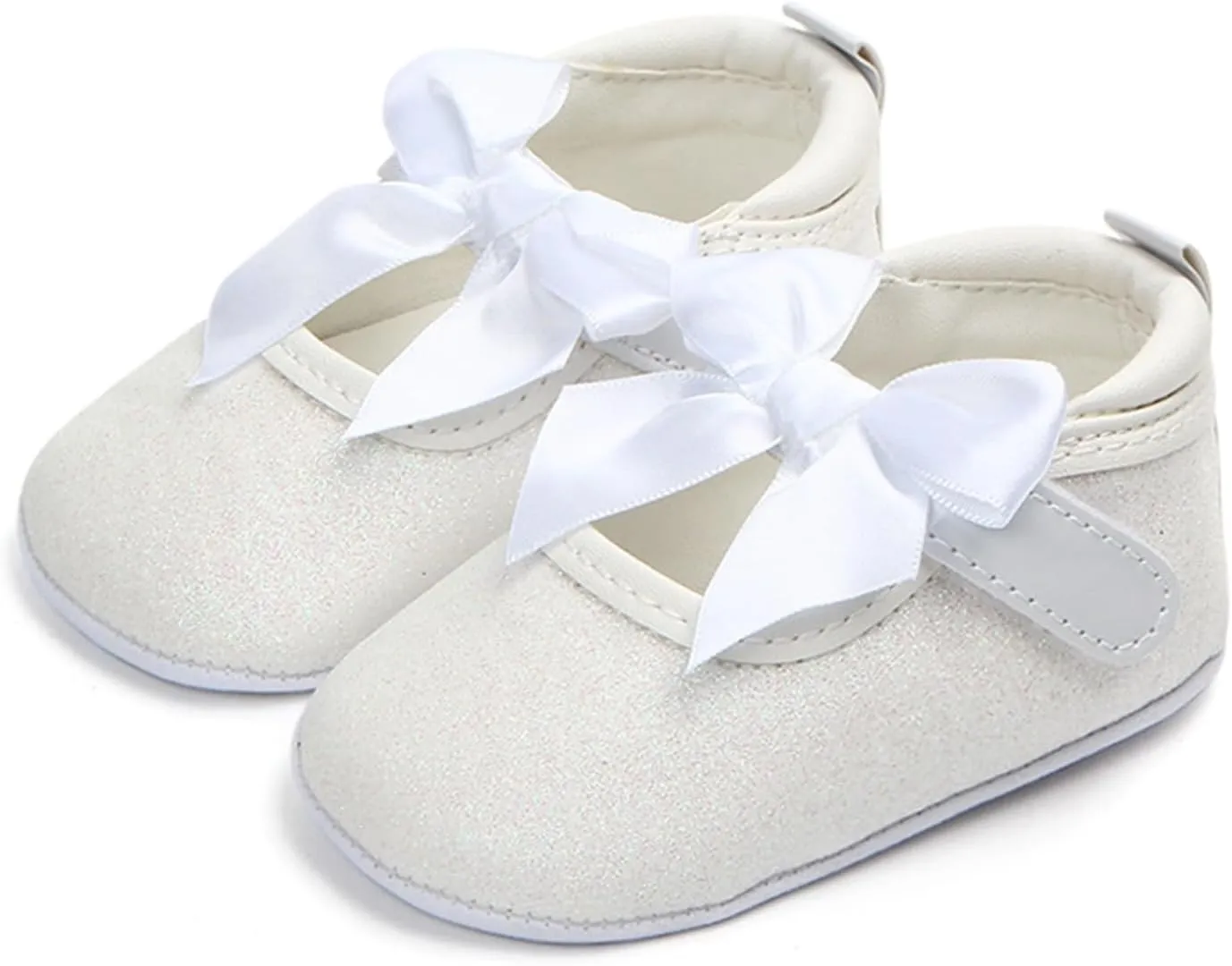 Toddler Baby Girls Mary Jane Flat Shoes Sparkly Bowknot Princess Non-Slip Lightweight First Walking Dress Shoes