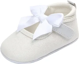 Toddler Baby Girls Mary Jane Flat Shoes Sparkly Bowknot Princess Non-Slip Lightweight First Walking Dress Shoes
