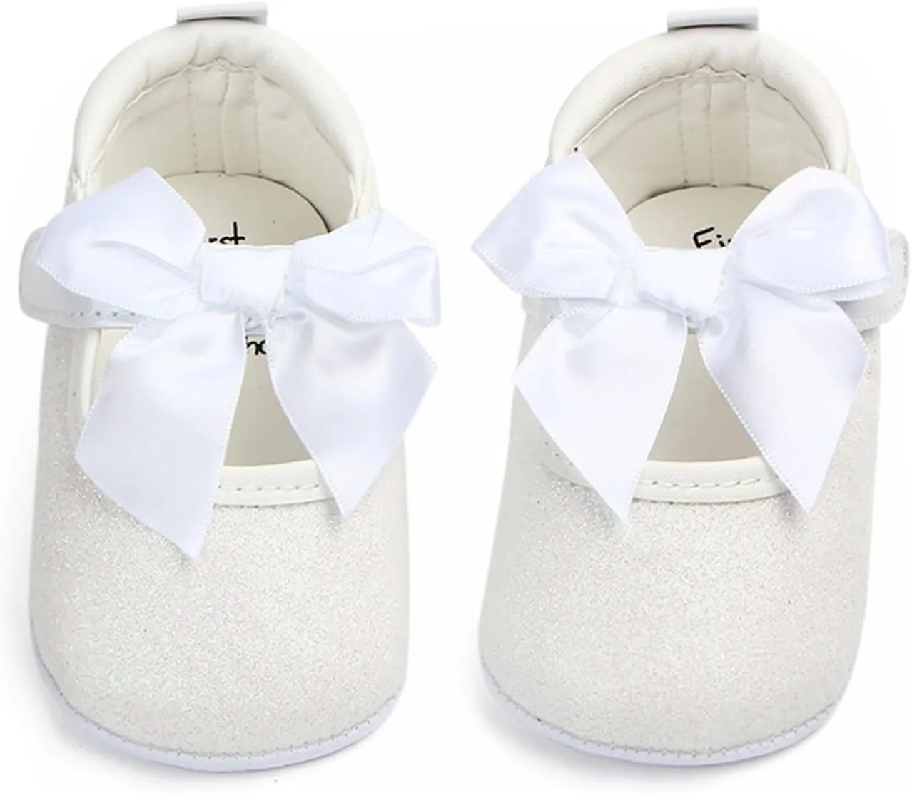 Toddler Baby Girls Mary Jane Flat Shoes Sparkly Bowknot Princess Non-Slip Lightweight First Walking Dress Shoes