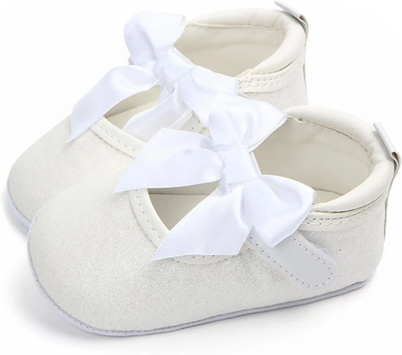 Toddler Baby Girls Mary Jane Flat Shoes Sparkly Bowknot Princess Non-Slip Lightweight First Walking Dress Shoes