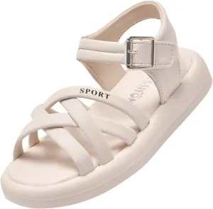 Toddler Baby Kid Little Girl Shoes Anti Slip Soft Sole Casual Sandals Summer Princess Beach Shoes (Beige, 2 Big Kids)