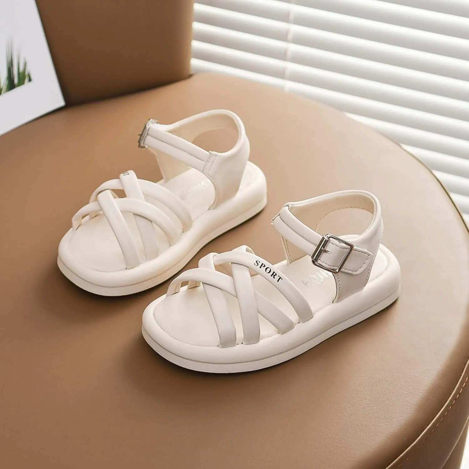 Toddler Baby Kid Little Girl Shoes Anti Slip Soft Sole Casual Sandals Summer Princess Beach Shoes (Beige, 2 Big Kids)