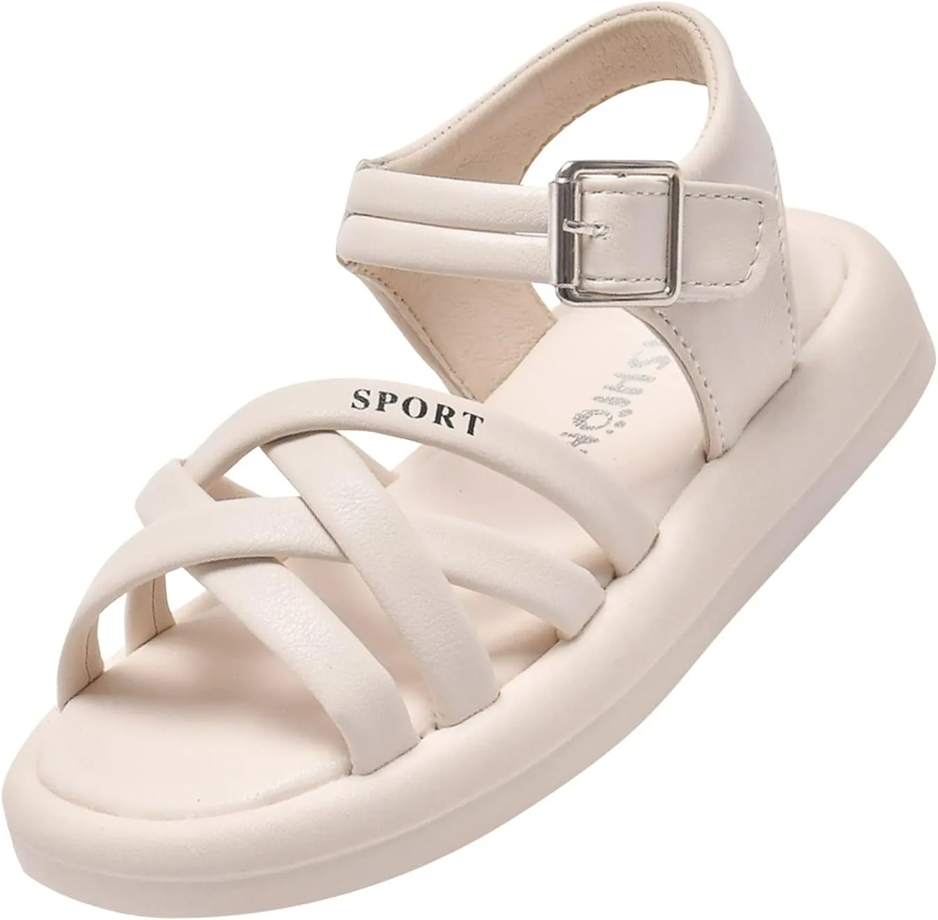 Toddler Baby Kid Little Girl Shoes Anti Slip Soft Sole Casual Sandals Summer Princess Beach Shoes (Beige, 2 Big Kids)
