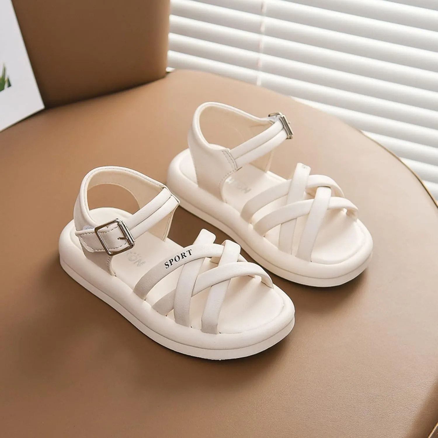 Toddler Baby Kid Little Girl Shoes Anti Slip Soft Sole Casual Sandals Summer Princess Beach Shoes (Beige, 2 Big Kids)