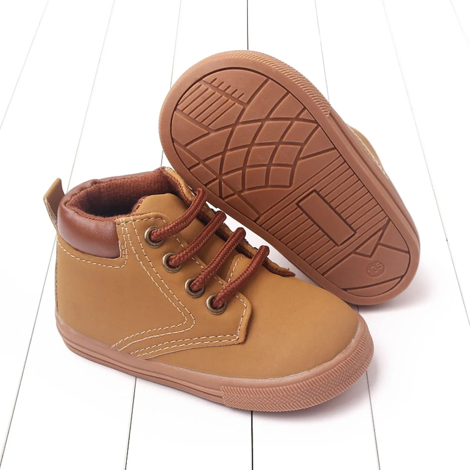 Toddler Boys Girls Ankle Sneakers Infant Baby PU Leather High Tops Anti-Slip Soft Sole First Walking Sports Shoes