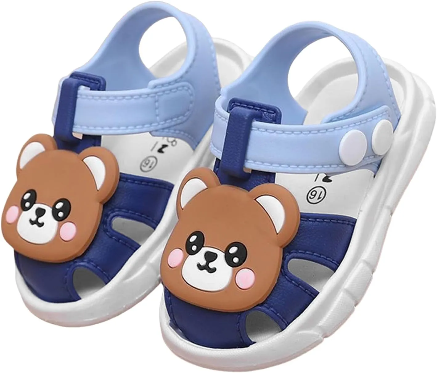 Toddler Boys Girls Squeaky Sandals Summer Cute Bear Crib Sandal Closed-Toe Non-Slip Soft Sole Shoes Infant First Walker Shoes
