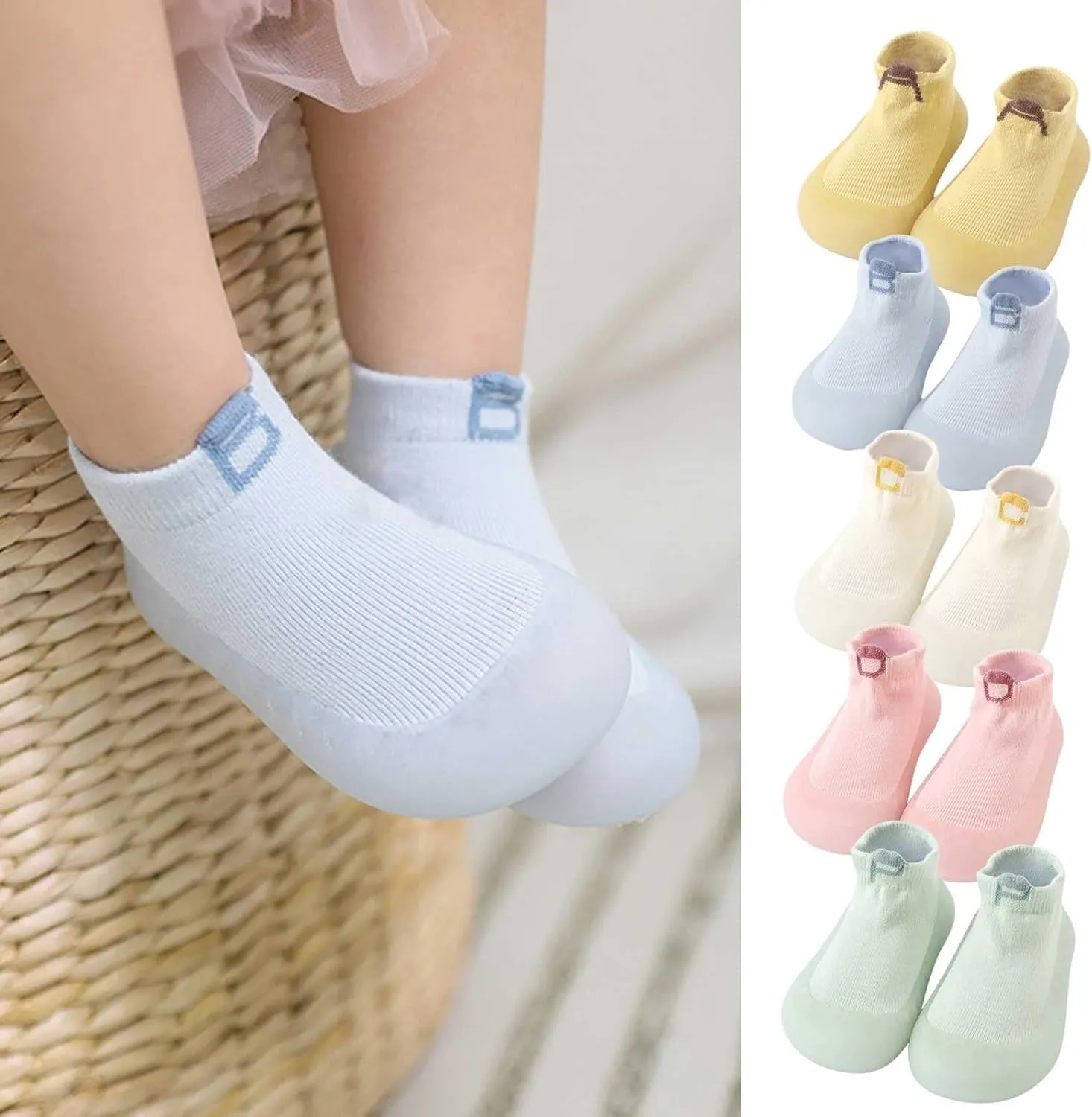 Toddler Girls Boys Barefoot Sock Shoes Breathable Soft House Slippers Baby Rubber Sole Indoor Walking Sneakers