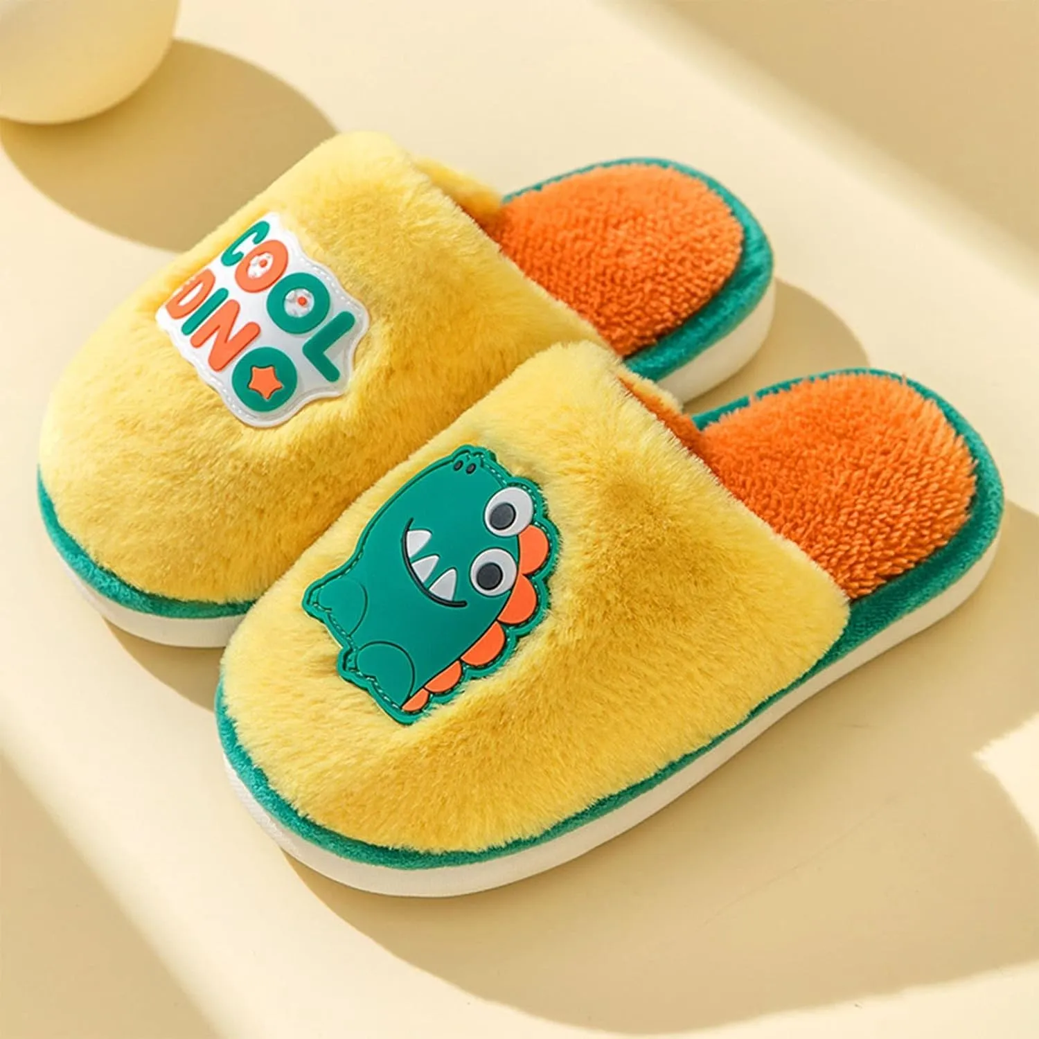 Toddler House Shoes Boys Non Slip Dinosaur Slipper Baby Plush Warm Slip On Slippers Soft Sole Baby Walking Shoes