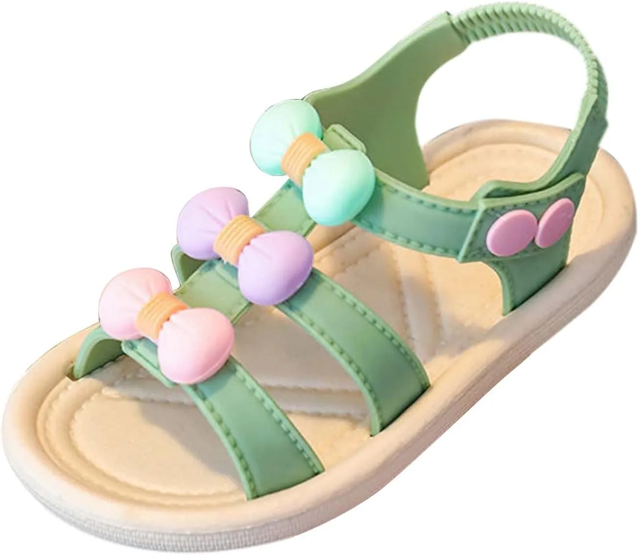 Toddler Shoes Soft Sole Non Slip Straw Soft Sole Beach Shoes Sweet Fashion Bow Sandals Cute Slippers for Girl (Green, 4Years)