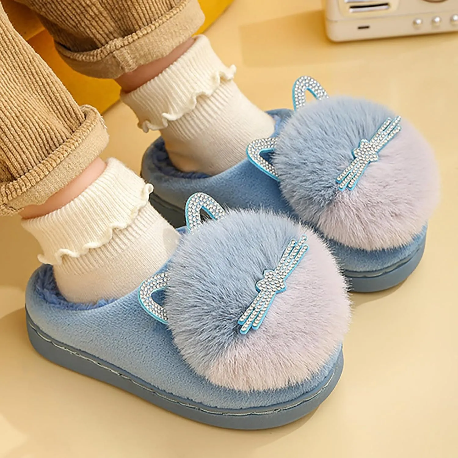 Toddler Slippers Girls Boys Soft Sole Non Slip Socks Slippers First Walking Shoes Fleece Fluff ?All Slipper